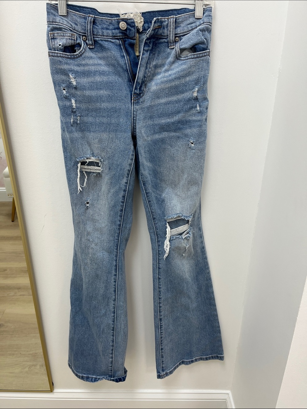 Altar'd State Distressed Light Blue Flare Jeans